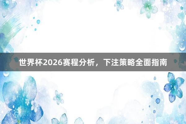 世界杯2026赛程分析，下注策略全面指南